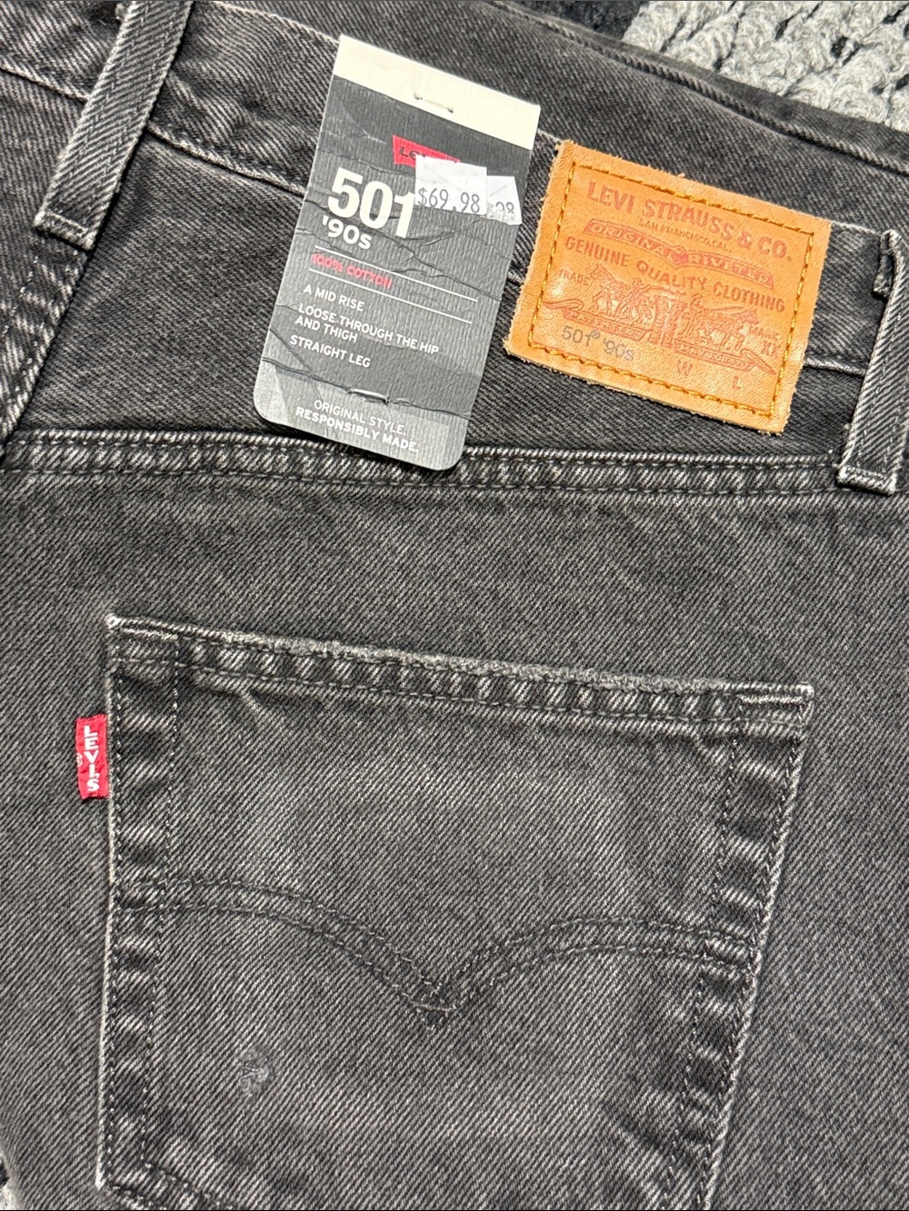 Levi's Premium 501 '90s Jeans Sz 29 NWT Faded Black Straight Leg Distressed Hem - Picture 3 of 8